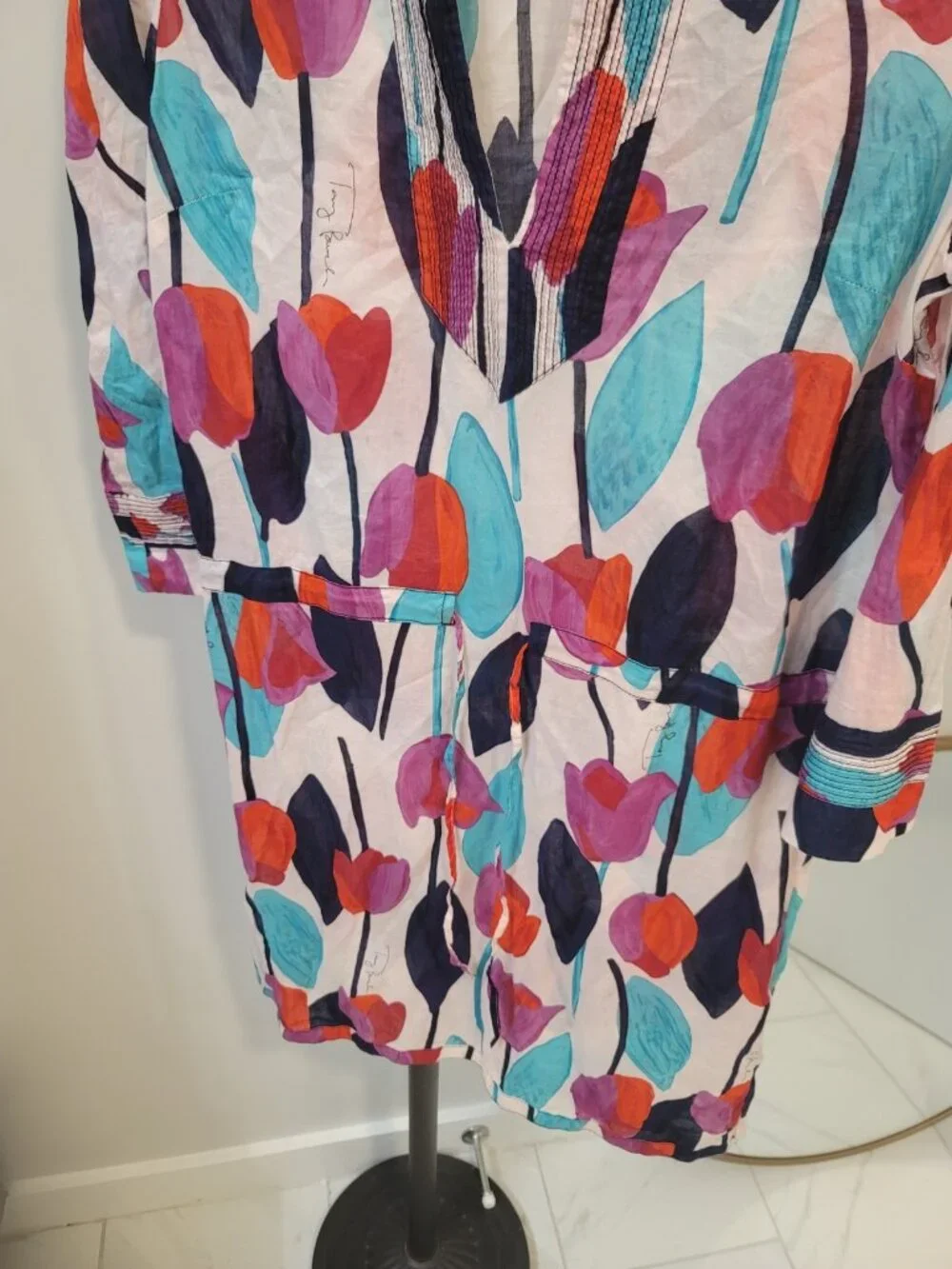 Tory Burch Tulip Floral Daniella 3/4 Sleeve Cotton Dress Size 8 EUC Multicolor